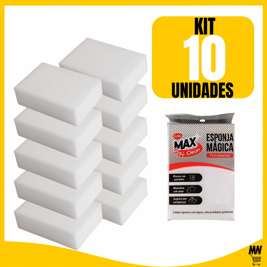 Kit 10x Esponja Mágica de Melamina Tira Manchas Riscos Mágica Branca Multiuso OFERTA