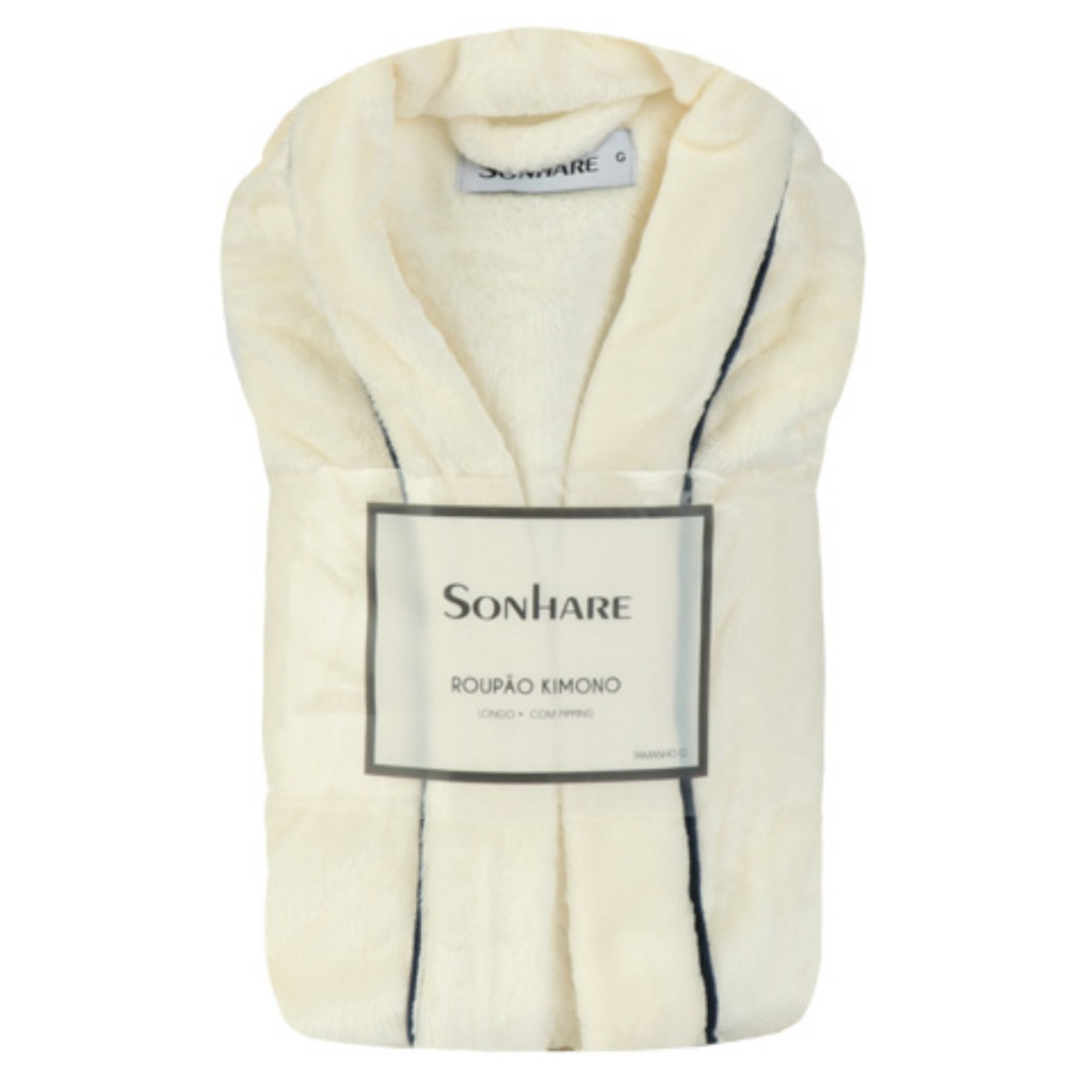 Kit 12 Roupão Flannel Toque de Seda Unissex Extra Macio Microfibra Quentinho Inverno Adulto OFF WHITE