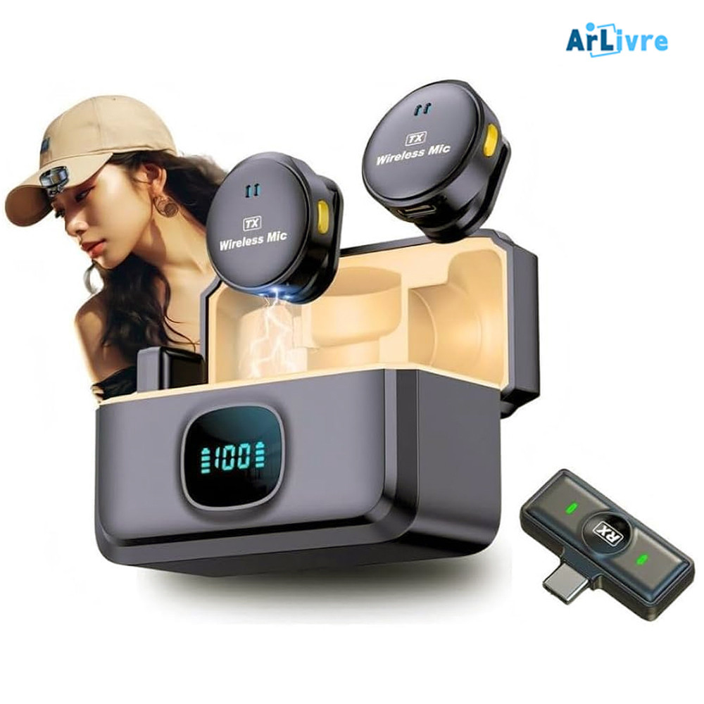 Mini Microfone De Lapela Sem Fio Profissional Magnético Com Cancelamento De Ruído Para iPhone Android Type C Phone