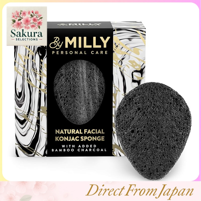 Natural 100% Vegan Konjac Facial Cleansing Sponge with Activated Bamboo Charcoal - Plant-Based, Chemical-Free, Gentle Exfoliating Skincare for All Skin Types, Reusable, Perfect Gift by MILLY