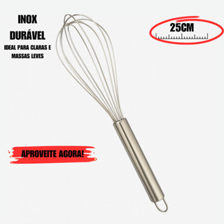 Batedor Fouet Inox 25cm  Manual Fue | Ideal para (Ovos, Cremes e Chantilly) e Massas Leves | Utensilio em Oferta na Shopee