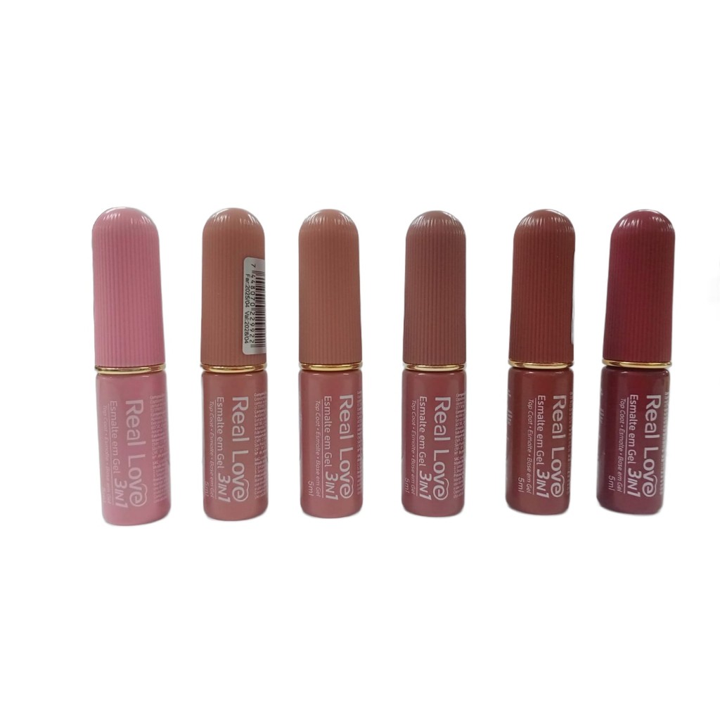 Kit com 6 | Esmaltes em Gel 3 em 1 Real Love 5ml – Base + Cor + Top Coat em Oferta na Shopee