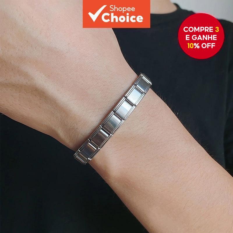 Novo Pulso de Aço Inoxidável Italiano, Bracelete Modular com Elástico em Oferta na Shopee