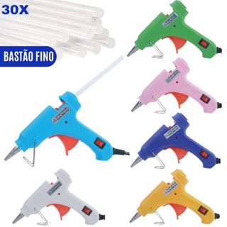 Pistola de Cola Quente Bico Fino Profissional Não Pinga 20W + 30 Bastões Botão LIGA/DESLIGA Bivolt em Oferta na Shopee