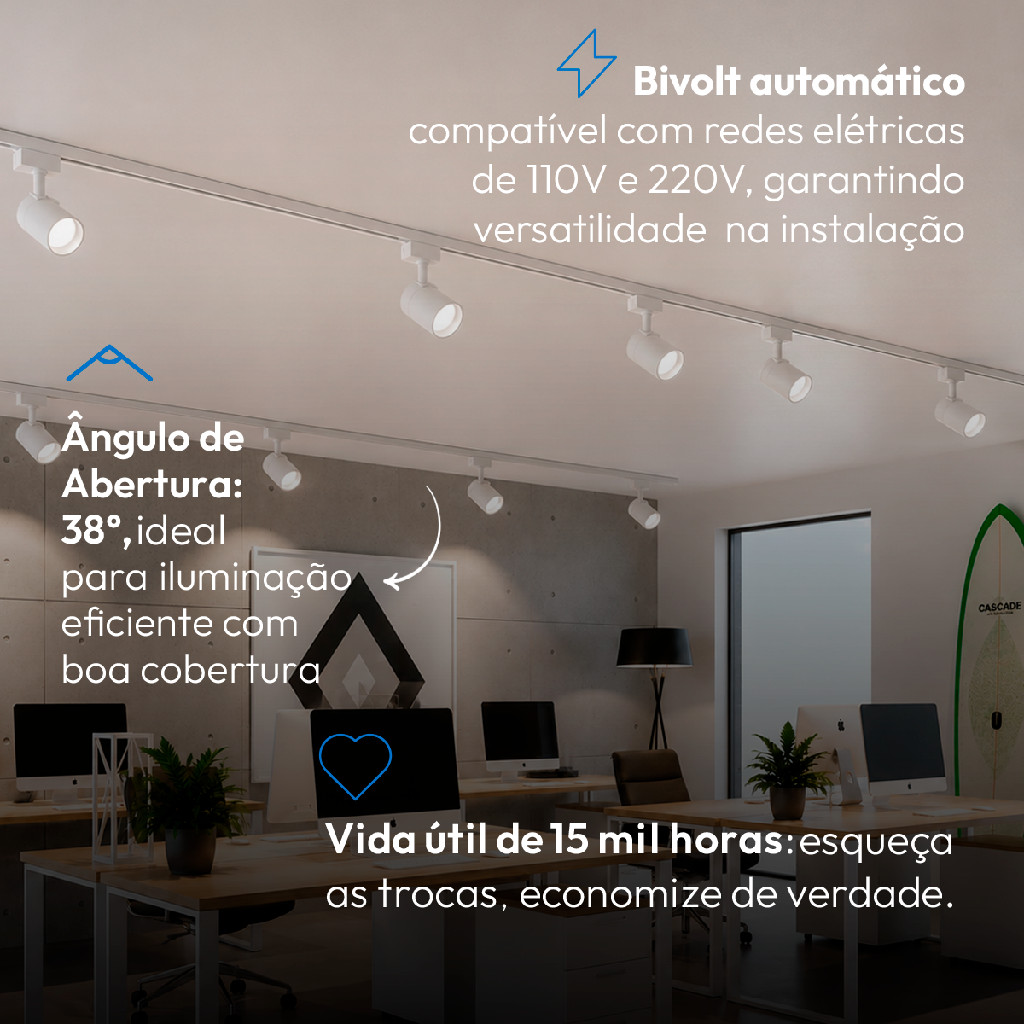 Spot Led Para Trilho Authentic Evo T1 Sobrepor 12w 3000k Branco Quente 110v/220v Branco Cod: 911805701 Deluxe By Avant — imagem 2 de 2
