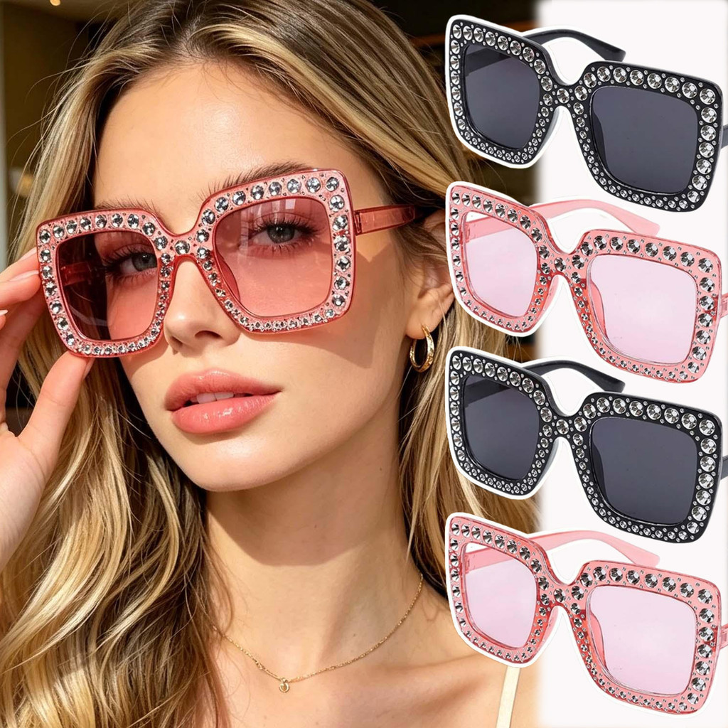 Óculos De Sol Grandes De Strass Brilhante De Luxo-Femininos De Armação Grande Com Diamantes Embutidos Retrô Elegantes Pa