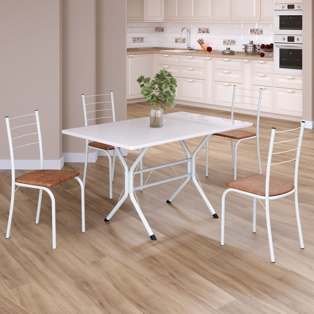 Conjunto Sala de Jantar Mesa Retangular 100x60cm Tampo Madeira MDP 4 Cadeiras Rio Branco/C. Marrom Marrom/Branco