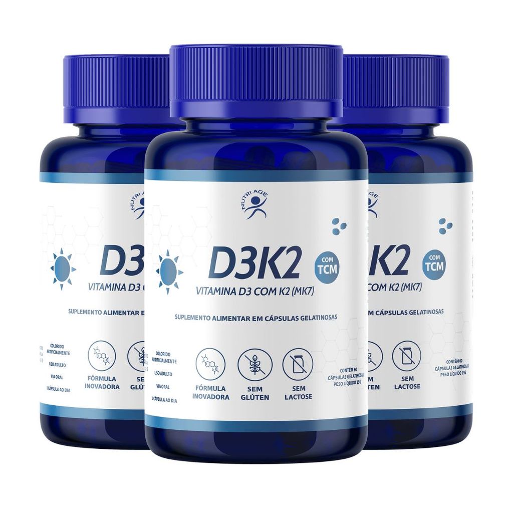 Vitamina D3+vitamina K2 (2000 Ui/65mcg) 180 Cáps (3 Frascos)