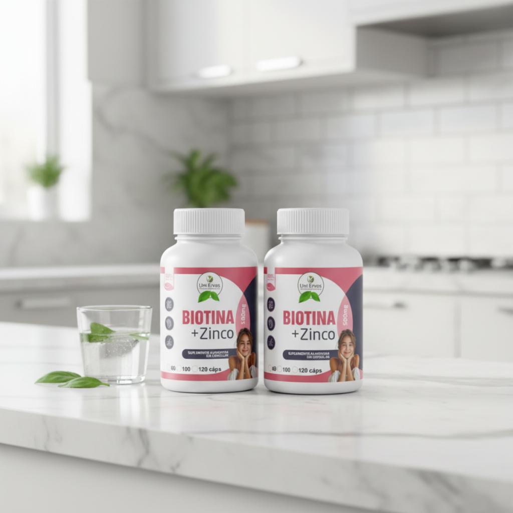 Kit 02 Biotina + Zinco 500mg 60 Cáp Fortalece Unhas, Cabelos e Pele - Metabolismo Energético