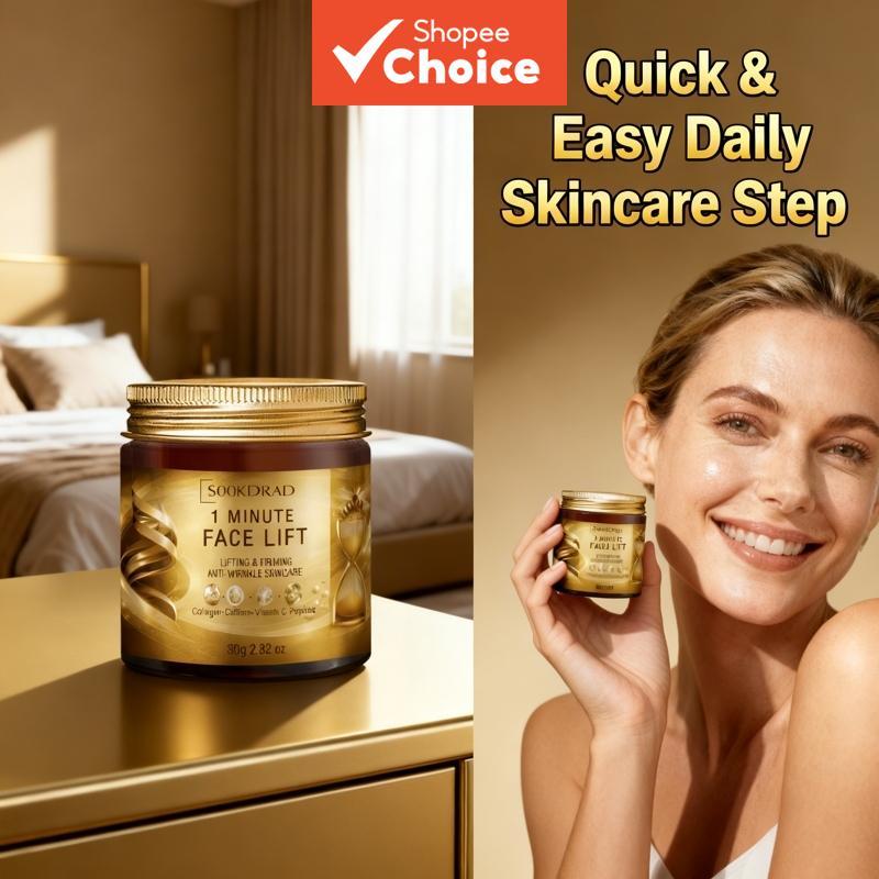 1 Minute Face Lift Creme, Colágeno + Cafeína + Vitamina C + Peptídeos, Lifting, Rosto, 80g, Seleção de Ingredientes