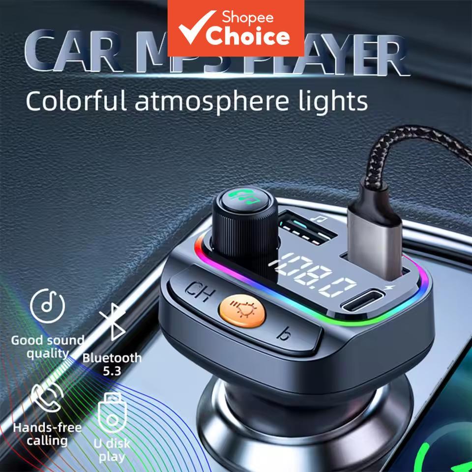 Transmissor FM Bluetooth 5.3 Carro, Kit Auxiliar Sem Fio, Carregador Veicular Dual USB, Rádio Automático Modulador FM