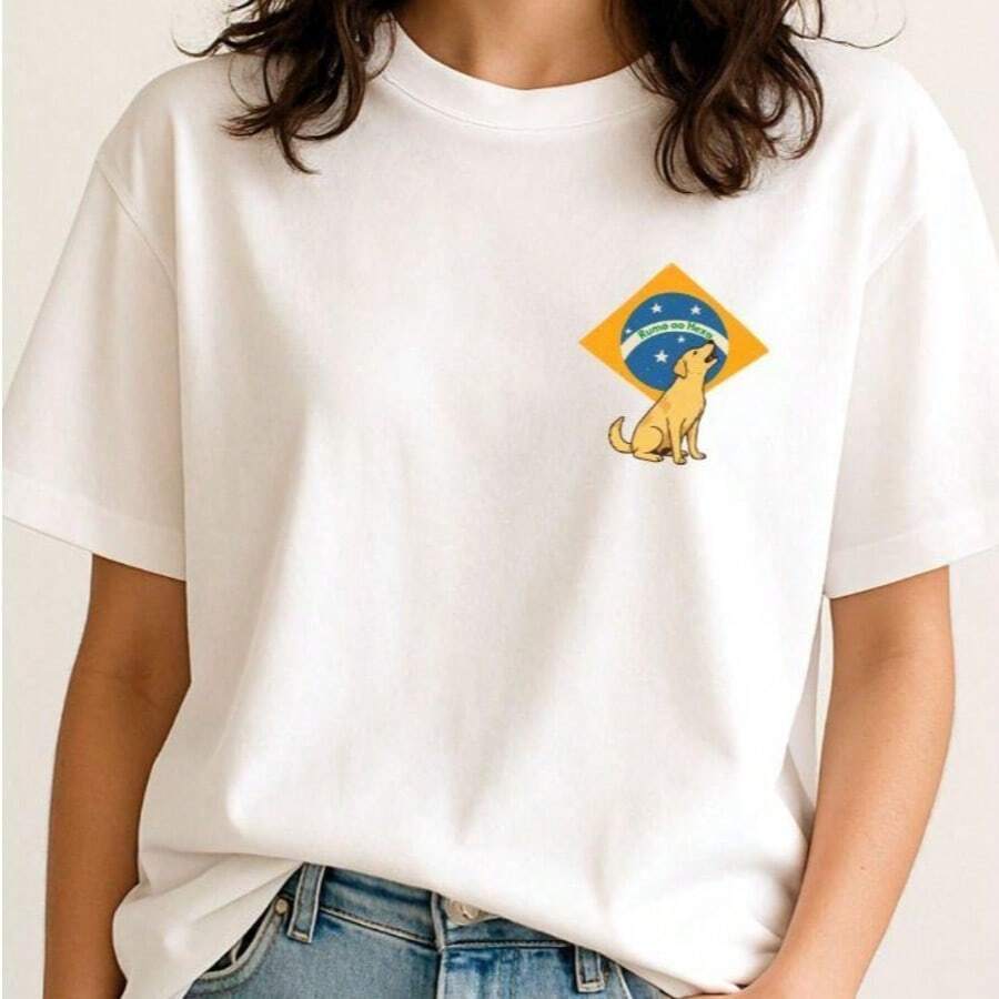 Camiseta Meme Brasil Tropical Blusa Básica Caramelo T-shirt Feminina Verão   Algodão Envio Imediato