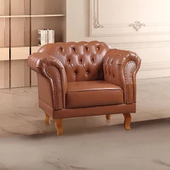 Poltrona Chesterfield Couro Sintético Marrom Duque 103cm Yescasa Caramelo