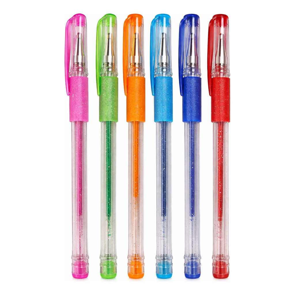 Kit Caneta Gel Glitter 6 Cores Sortidas Ponta Fina Homeplay