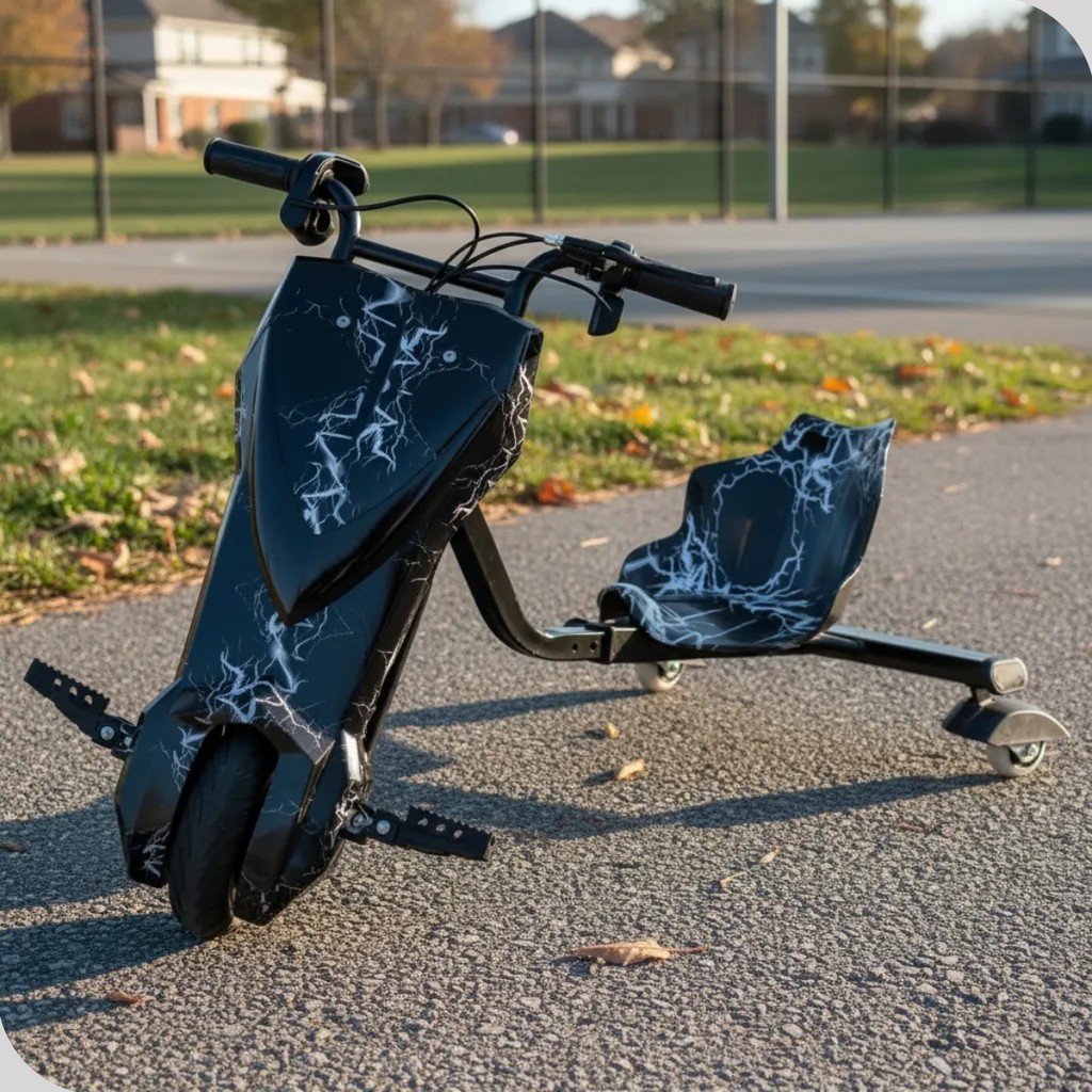 Triciclo Drift Elétrico Infantil 3 Rodas 150w Bluetooth Led Caixa Som Brinquedo Bateria 36v Preto