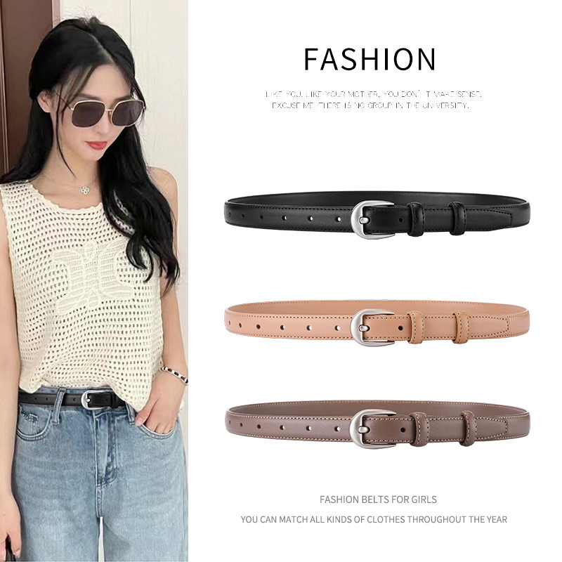 Novo Cinto Feminino Com Fivela De Pino Texturizada , Simples E casual , Estilo Fino , Couro De Vaca , Adequado Para Calç