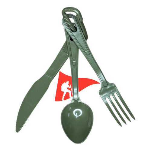 Kit 3 Talheres Verde Acampamento Legendarios Mosquetão Forte Montanha treking