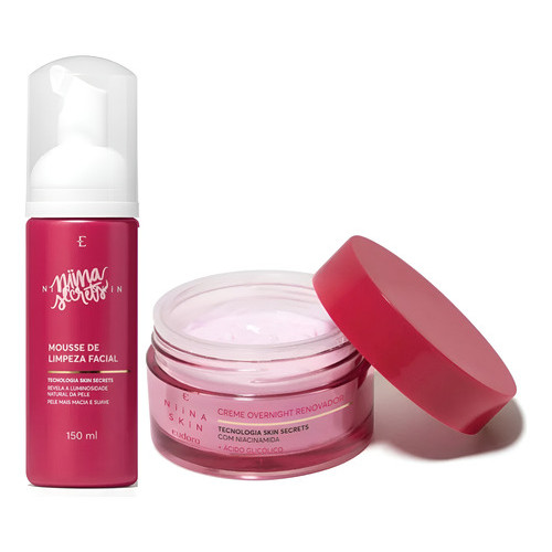 Kit Skincare Noturno Niina Secrets Skin Eudora Creme Overnight+Mousse de Limpeza