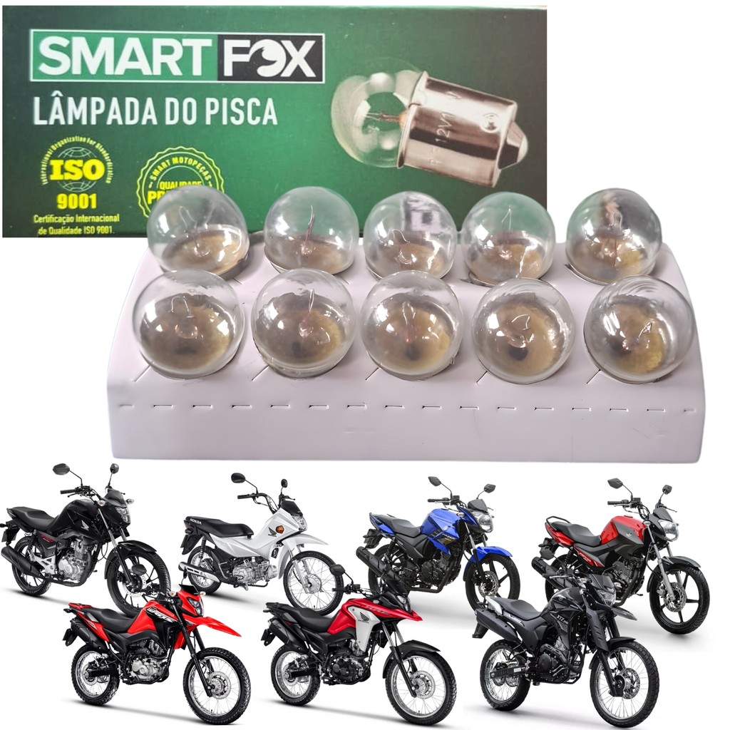 KIT 10 UN LÂMPADA DO PISCA 12V 10W SMARTFOX UNIVERSAL HONDA YAMAHA SUZUKI