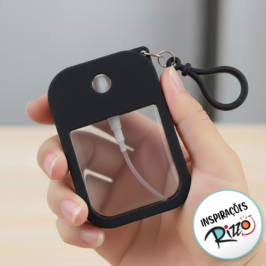 Frasco Spray Portátil Macaron Cartão com Capa de Silicone e Gancho - 50ml - Preto - 1 unidade - Rizzo em Oferta na Shopee