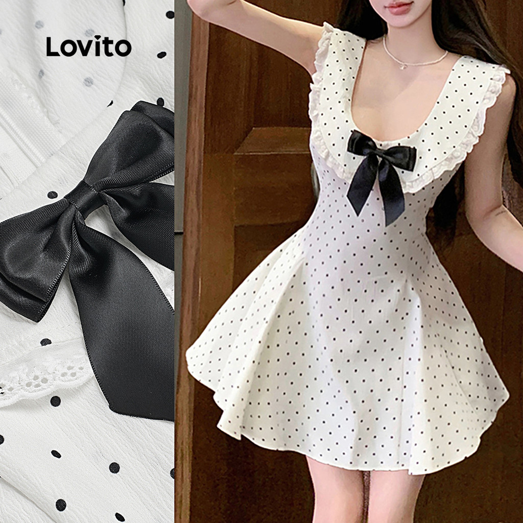 Lovito Vestido Fofo de Renda com Laço Vestido Branco Primavera/verão para Mulheres L166AD929 em Oferta na Shopee