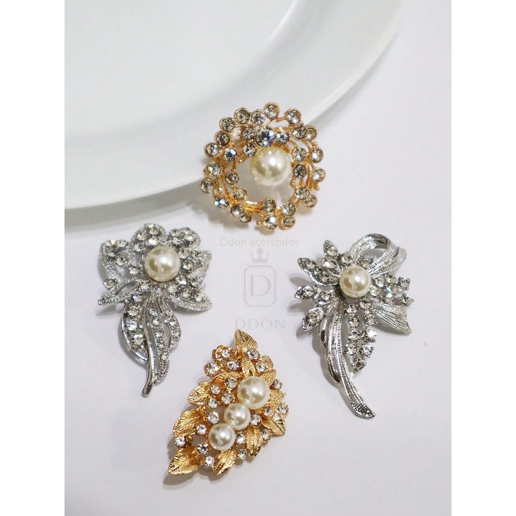 kit 2 Broche Com Strass Enfeite Prendedor De Lenço Com Alfinete pérola
