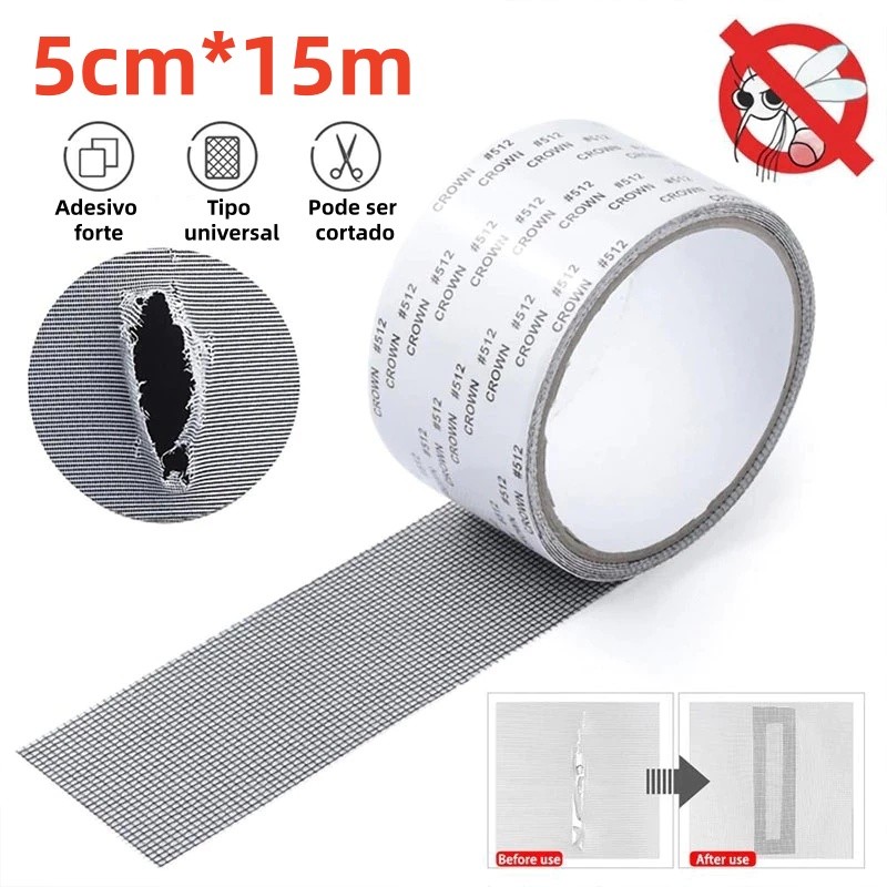 5cm*15m Fita Reparo Tela Mosquiteiro Fibra de Vidro Adesiva Repelentes de insetos Rasgos Janela Veda