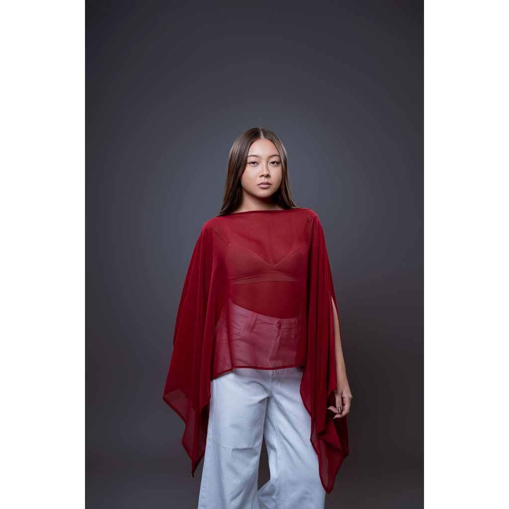 Bata Blusa Capa de Crepe Flúido Marsala Vermelho Vinho Bordo Multiformas de Usar feminina 3 em 1 Longa