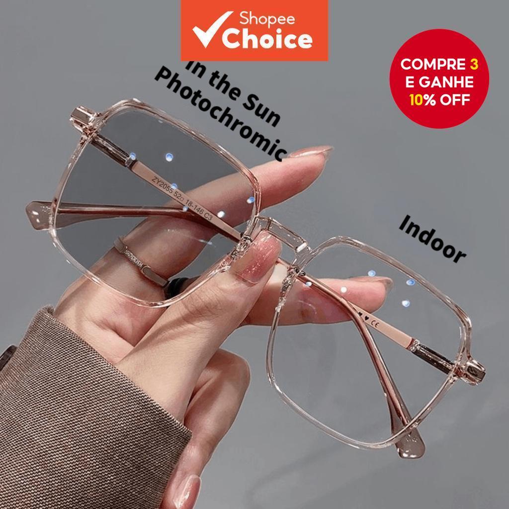 1 Pçs Fotocromático Anti Radiação Óculos Moda Moldura Quadrada Repla ceable Lentes Tons Para Mulher