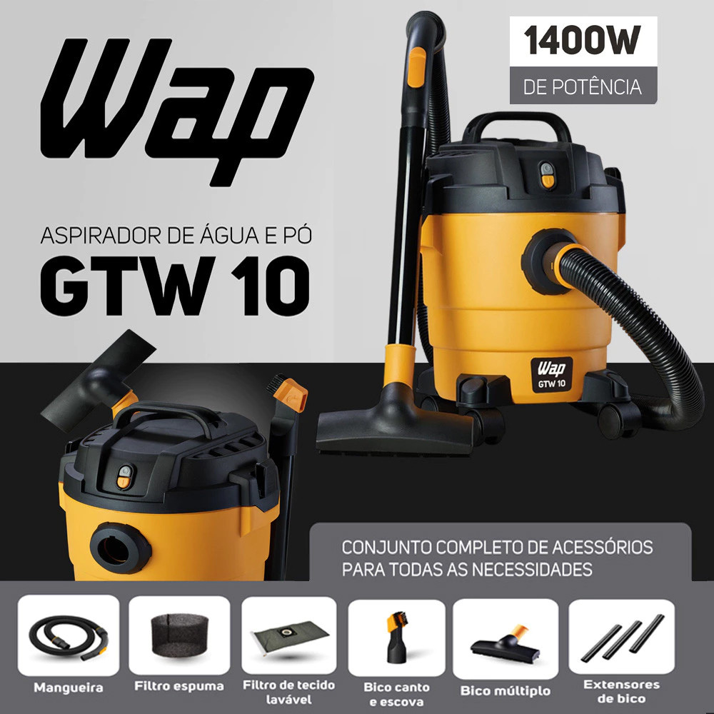Detalhes do Aspirador de Pó e Água 10 Litros 1400w Soprador Folhas Profissional Wap