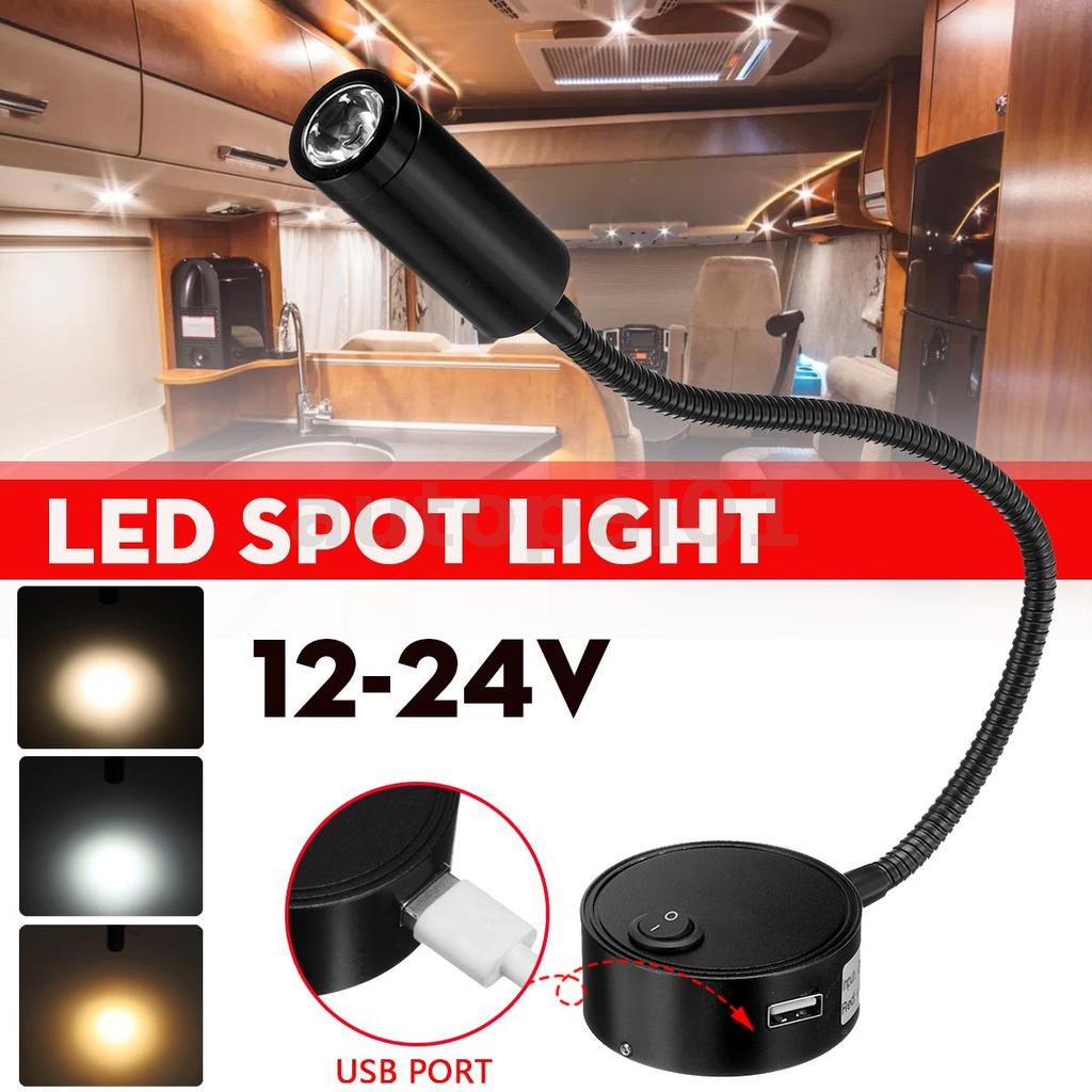 RV Barco LED Luz De Leitura Regulável Flexível Gooseneck Lâmpada Parede DC12V 24V Para Caminhão Motorhome Iates Cabine C
