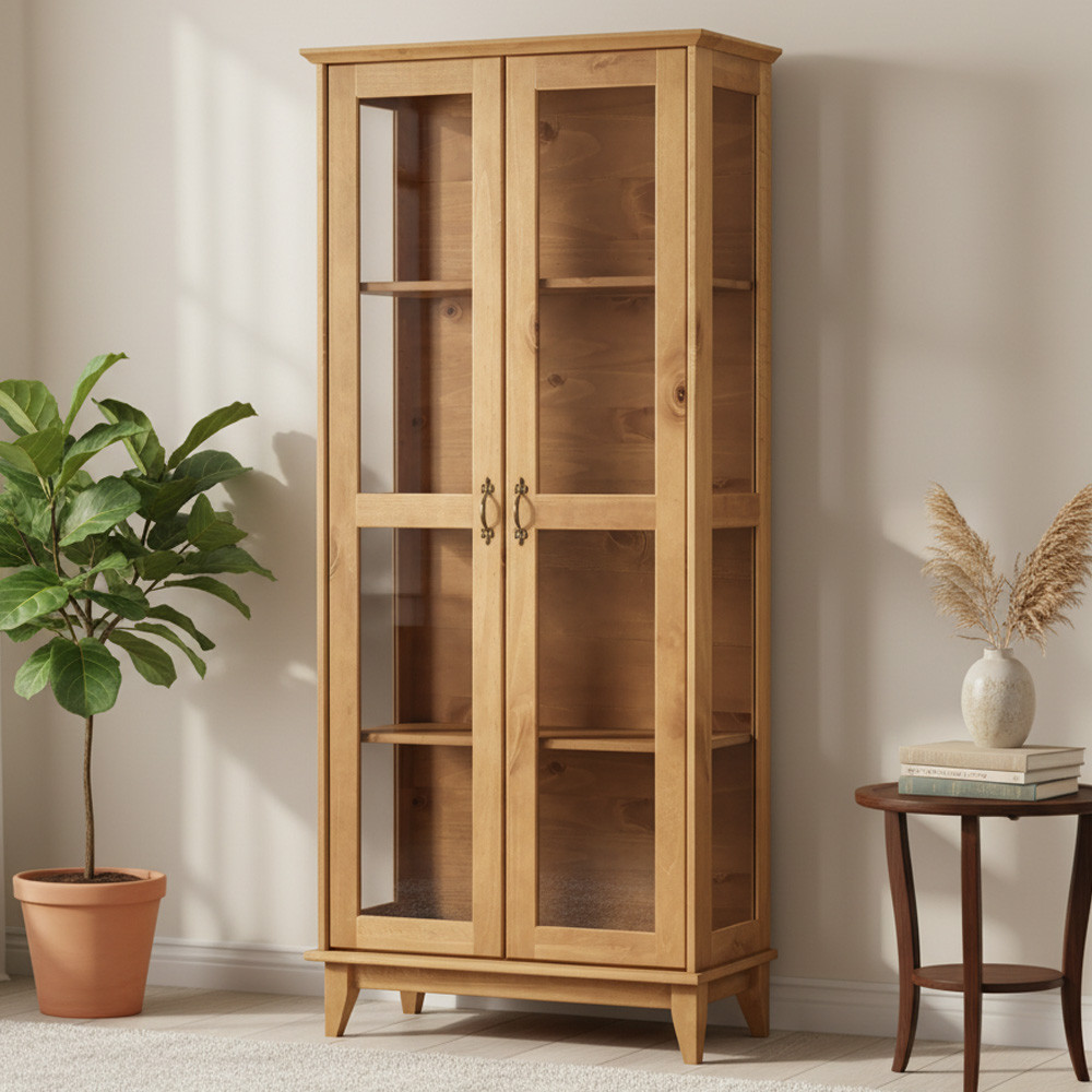 Cristaleira de Madeira Com Vidro 2 Portas Lira M06 Carvalho Fosco - Lyam Decor