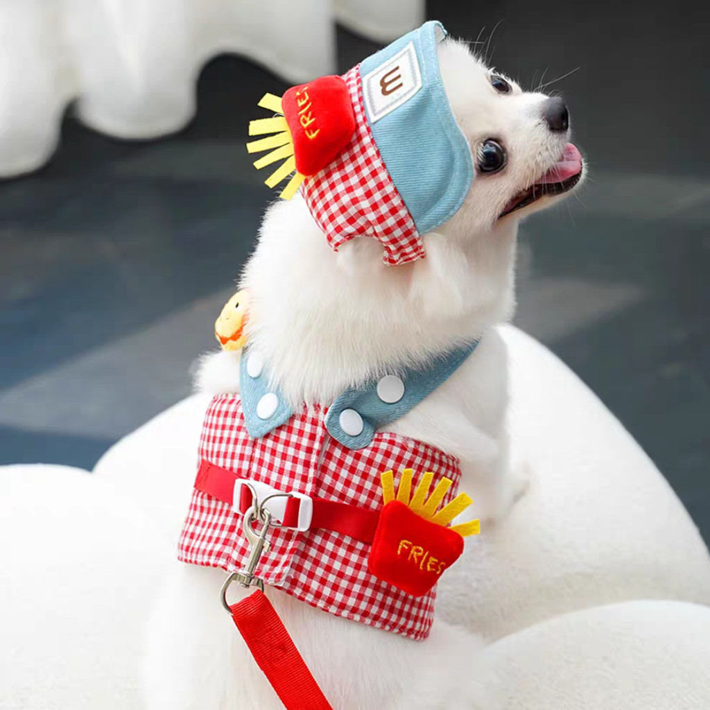 Kit 3 em 1 Peitoral + Guia + Chapéu para pet vermelho