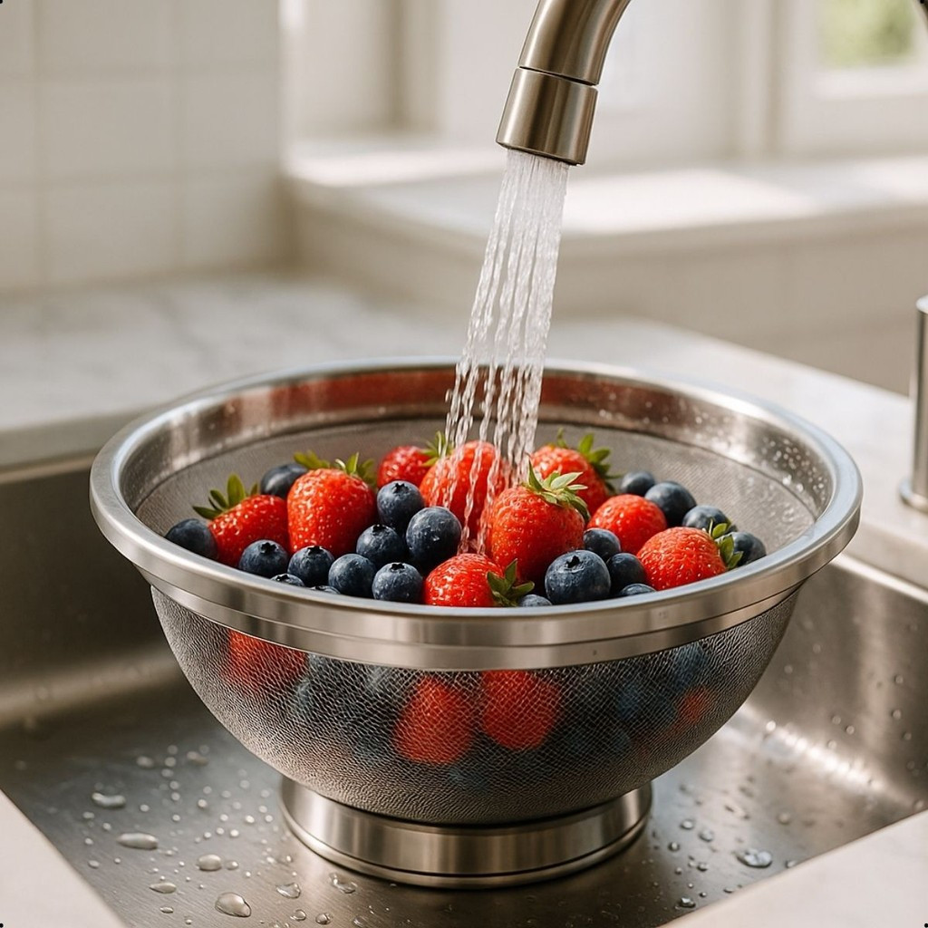 Escorredor De Arroz Inox Legumes Frutas Multiuso Cozinha Alça Coador Peneira Drenagem Inoxidável