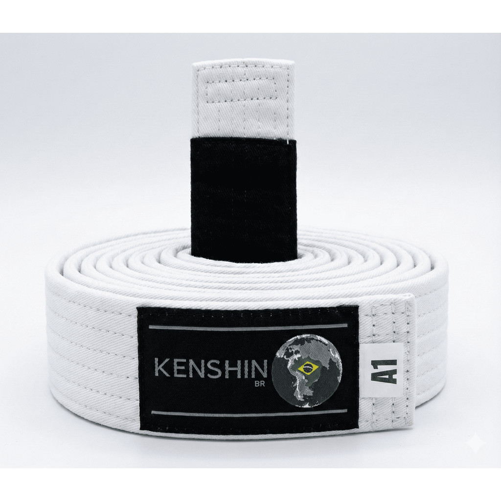 Faixa Kenshin Jiu-Jitsu Tradicional com Ponta Preta – Modelo Premium