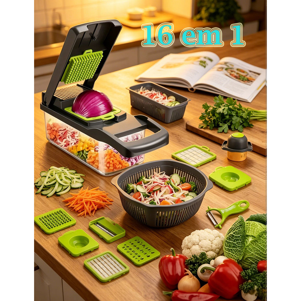 Multiuso Cozinha Slicer Aço Inox 16 em 1 Fatiador Cortador Ralador De Legumes Verduras Frutas Alimentos