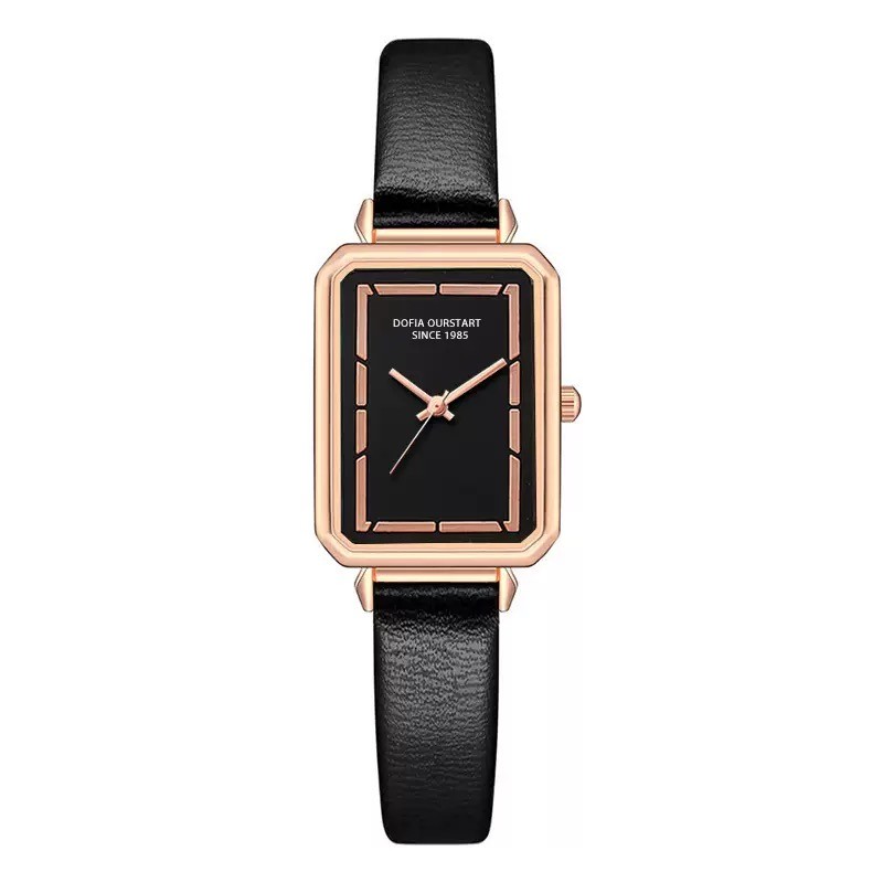 Relógio Feminino Quadrado Elegante com Pulseira de Couro e Movimento Quartzo