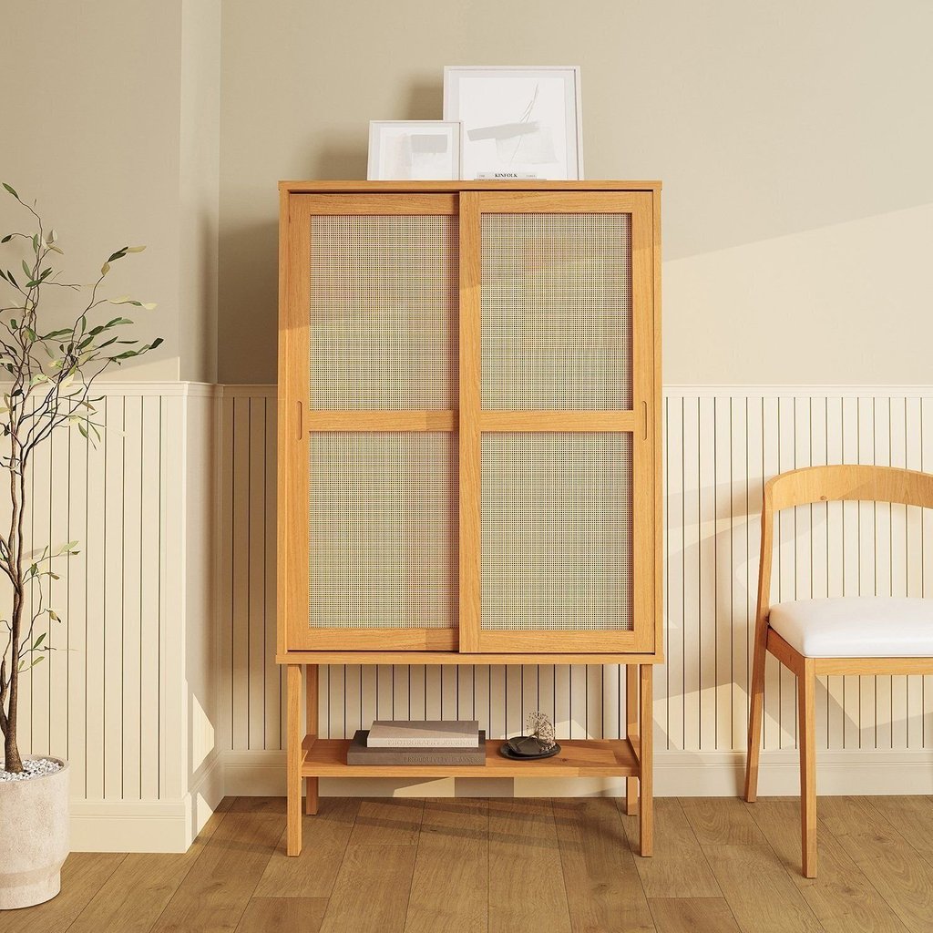 Cristaleira Baixa Magna Porta Rattan CabeCasa MadeiraOriginals