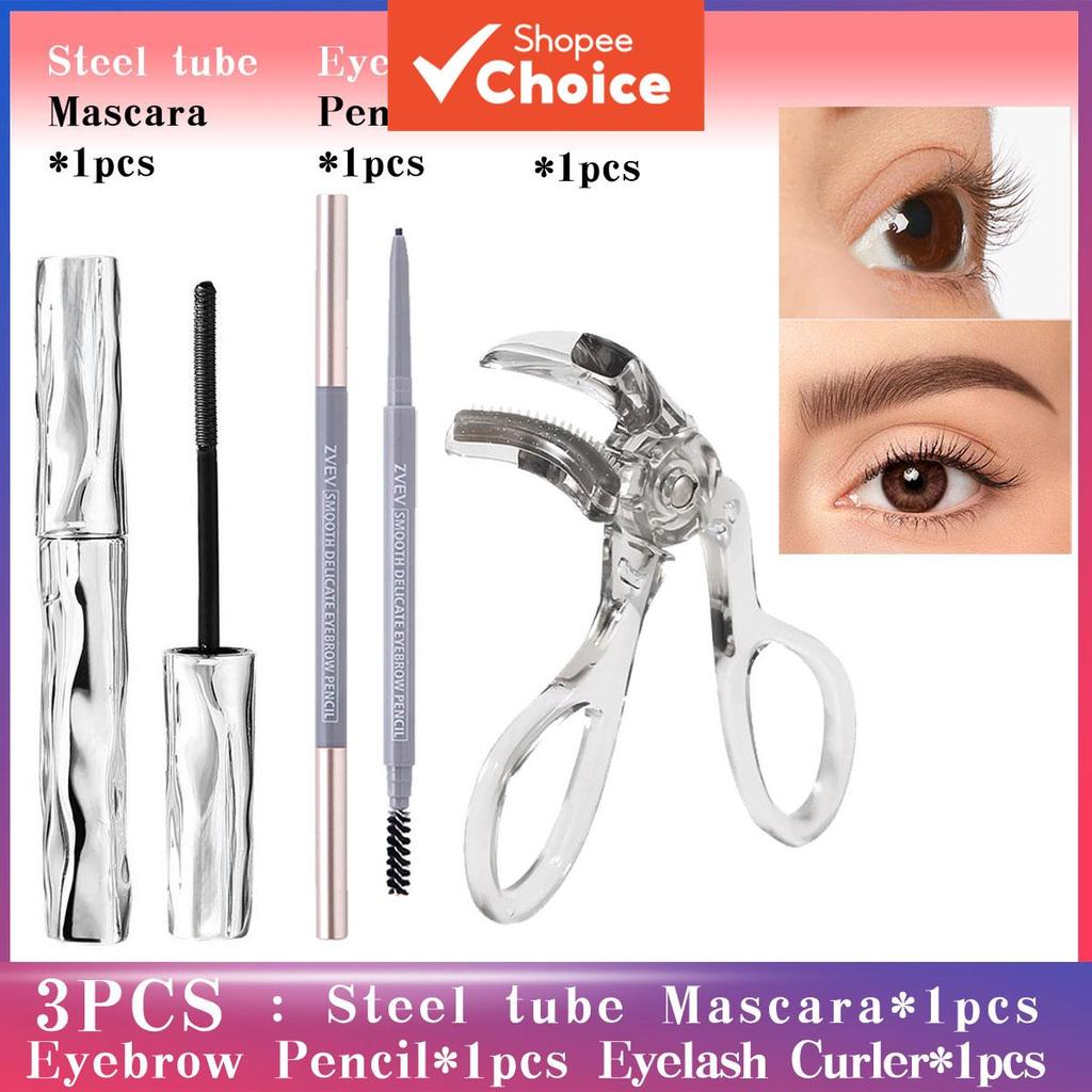 Conjunto de Maquiagem para Olhos Lápis para Sobrancelhas, Curvador de Cílios, Longa Duração, À Prova d'Água, Suave