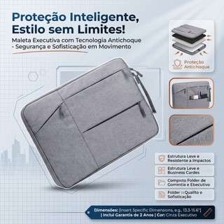 Maleta Bolsa Notebook 13 14 15.6 Pol Executiva Alça Transversal Oxford Antichoque Cinza