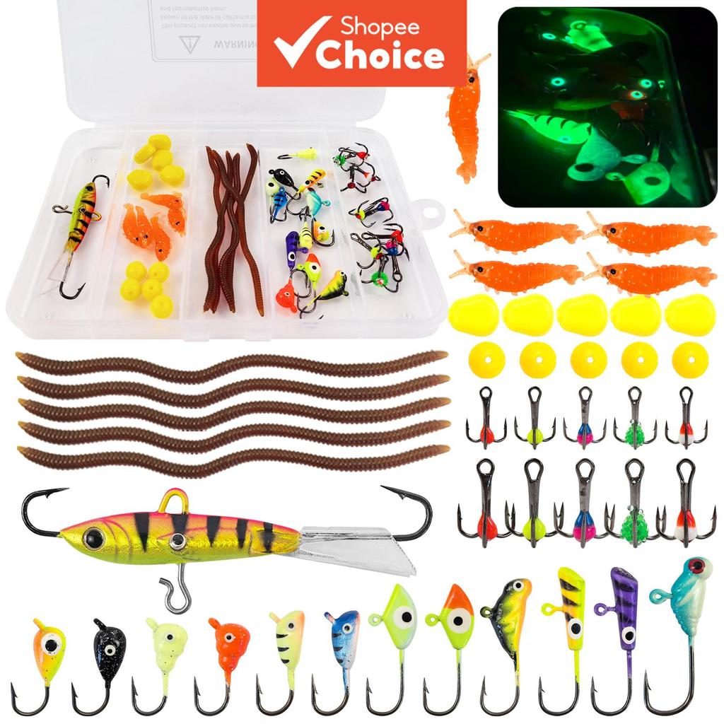 Kit de Pesca no Gelo 44 unidades/Lote, Anzóis Jig Head, Iscas de Vibração com Corpo de Metal Afundante, Iscas de