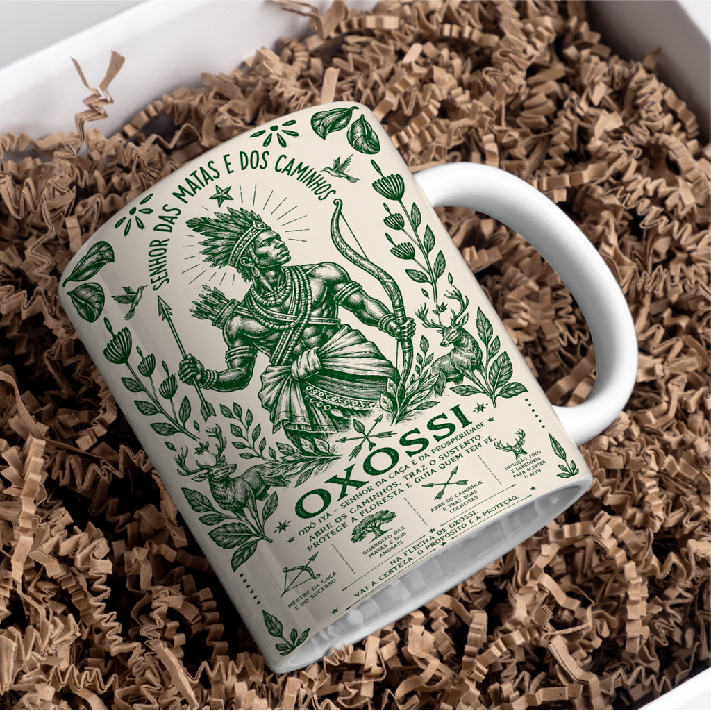 Caneca Porcelana Oxóssi Orixá Porcelana Luxo Lembrancinha