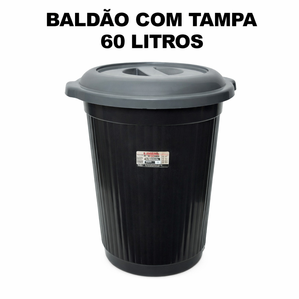 Baldão 60 Litros Com Tampa Multiuso Lixeira Cesto Roupas Organizador Brinquedos