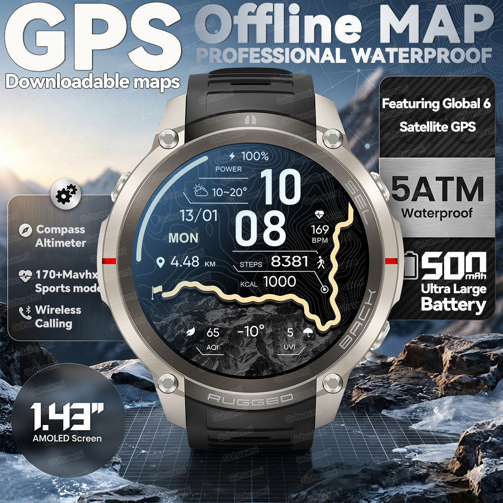 2026 Novo Smartwatch Relógio Inteligente GPS Ao Ar Livre Mapas Offline Download Bússola Rastreamento 5ATM Táticas À Prov