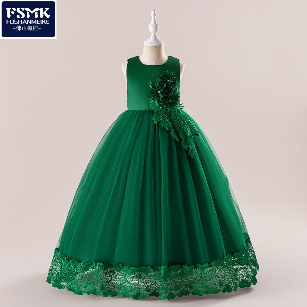 Europeu americano novo estilo vestido infantil médio grande longo flor passarela vestido de princesa vestido de menina f