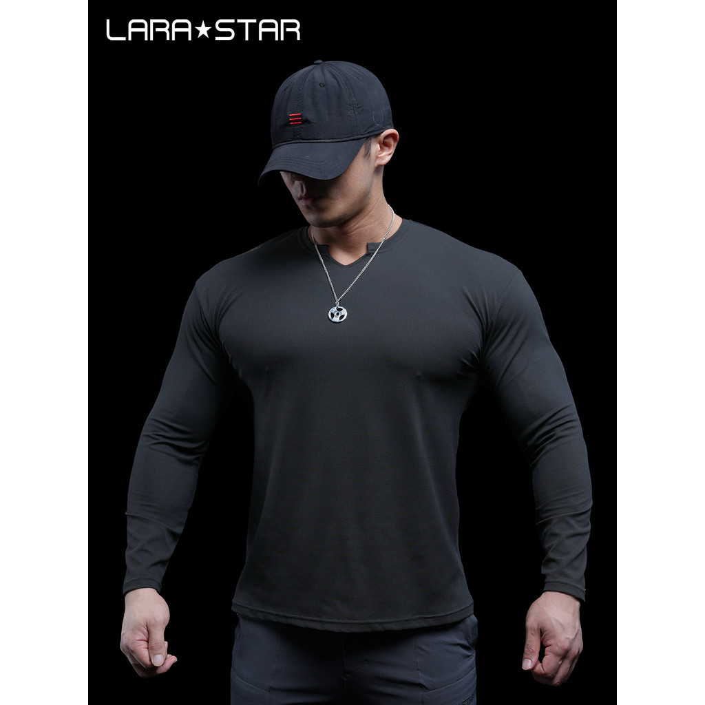 Laura Star 1546 Camiseta masculina primavera outono respirável esportes lazer Fitness pequena com decote em v de manga c
