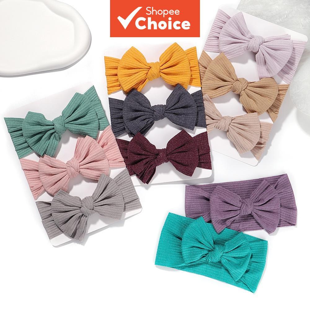 Conjunto de 3 Faixas de Cabelo para Bebê Menina - Laços de Nylon Macio, feito à mão em Cores Sólidas.