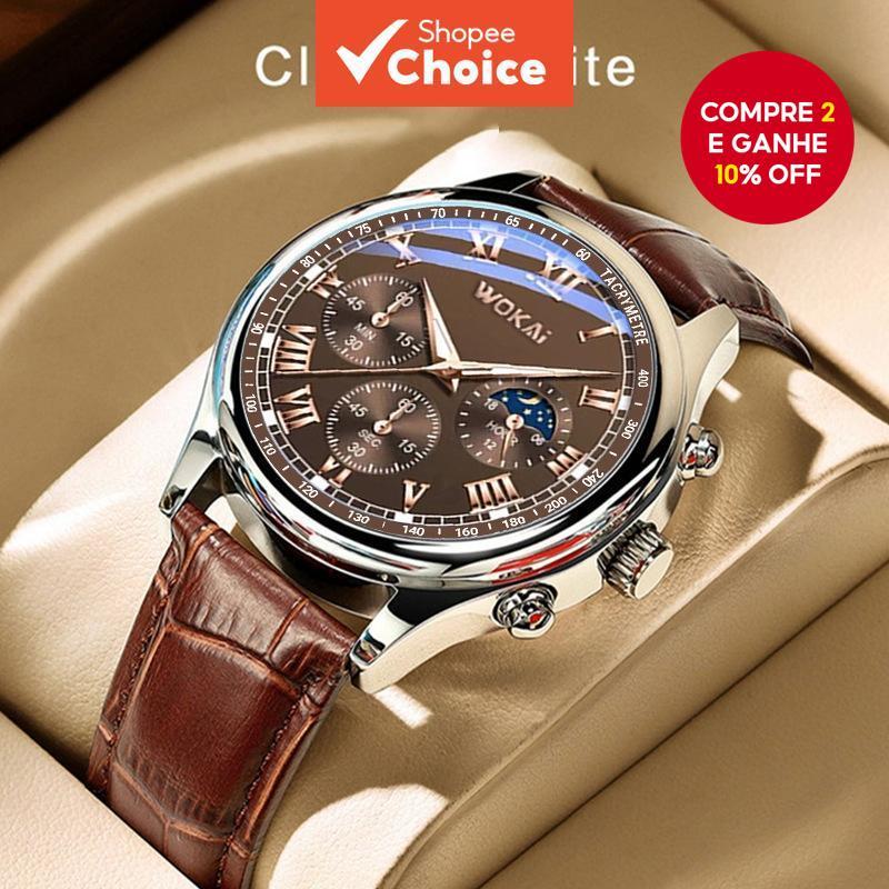 Relógio De Quartzo Com Couro Cinto Casual Moderno Mostrador De Três Olhos Para Estudantes Masculinos em Oferta na Shopee