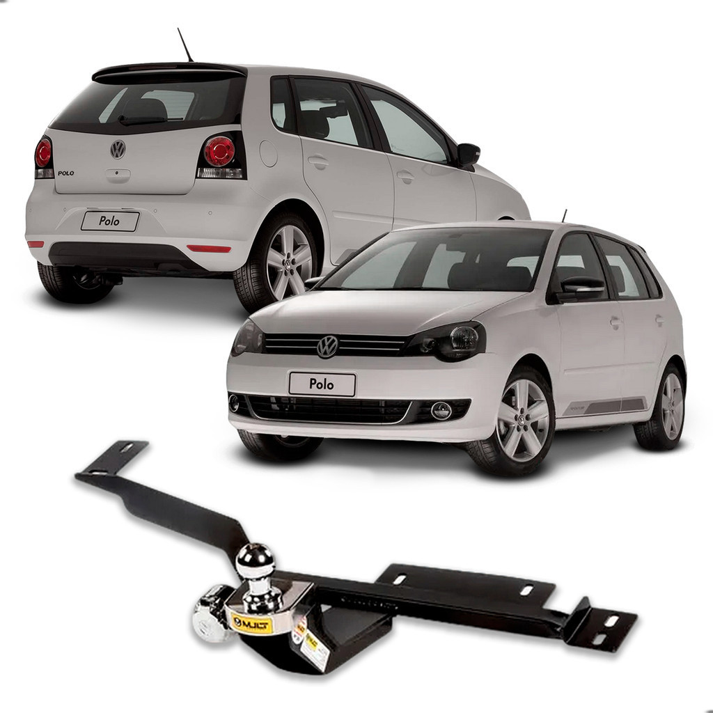 Engate Reboque Polo 2002-2017 500Kg Aço Resistente com Bola 50mm e Capa Cromada para Carretinhas e Trailers