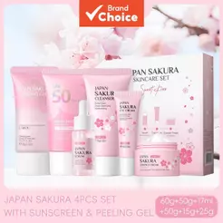 Conjunto de cuidados com a pele LAIKOU Sakura 4 peças, antienvelhecimento, hidratante, aumenta o brilho com gel